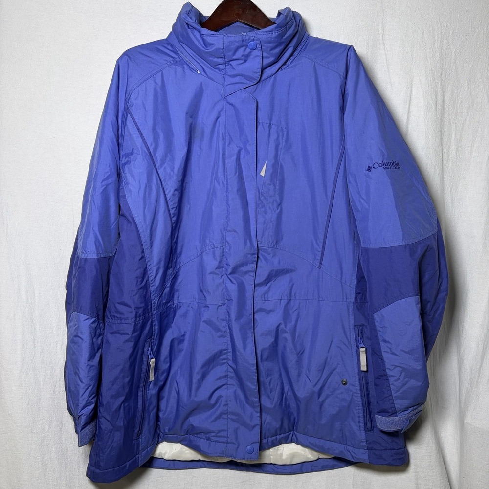 Columbia Vertex Women Zip‎ Snap Button Hooded Blue Waterproof Parka Jacket 2XL